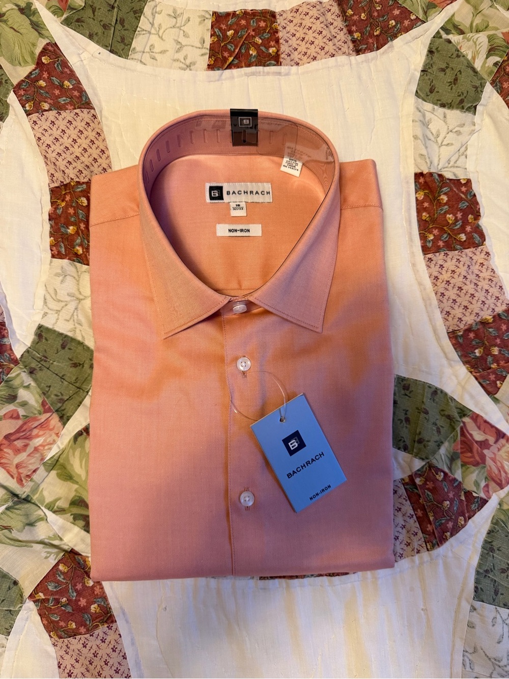 New With Tags Bachrach Slim Fit 16 32/33 Orange Dress Shirt